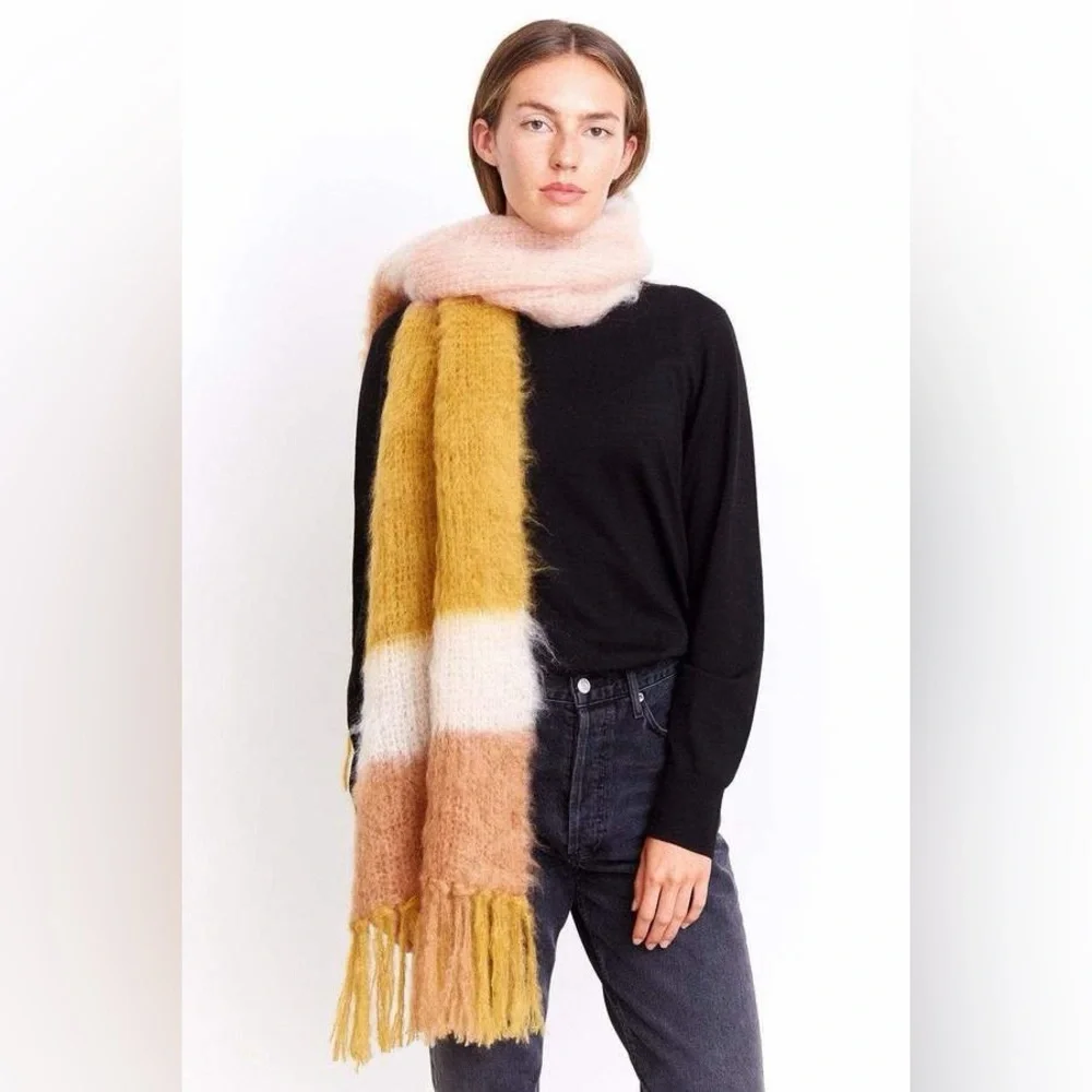 CHAN LUU Designer Chai Tea Color Block Mohair Scarf EUC